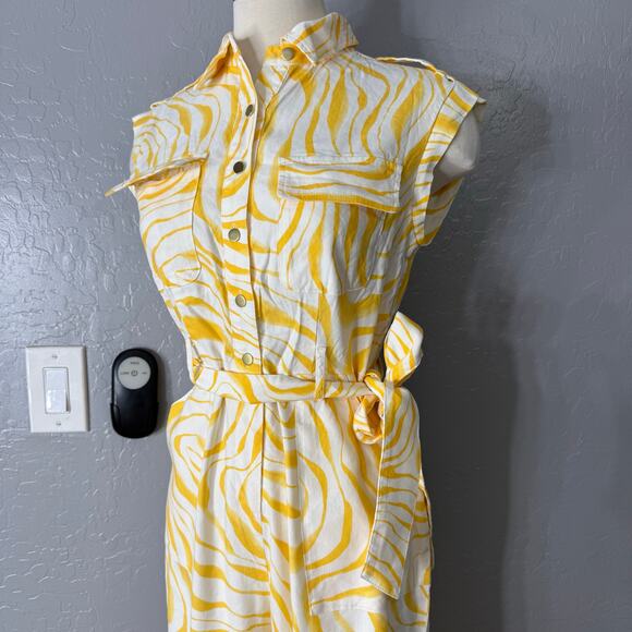I.N.CPetite Printed Linen-Blend Utility Jumpsuit Yellow, 6 - Picture 3 of 9